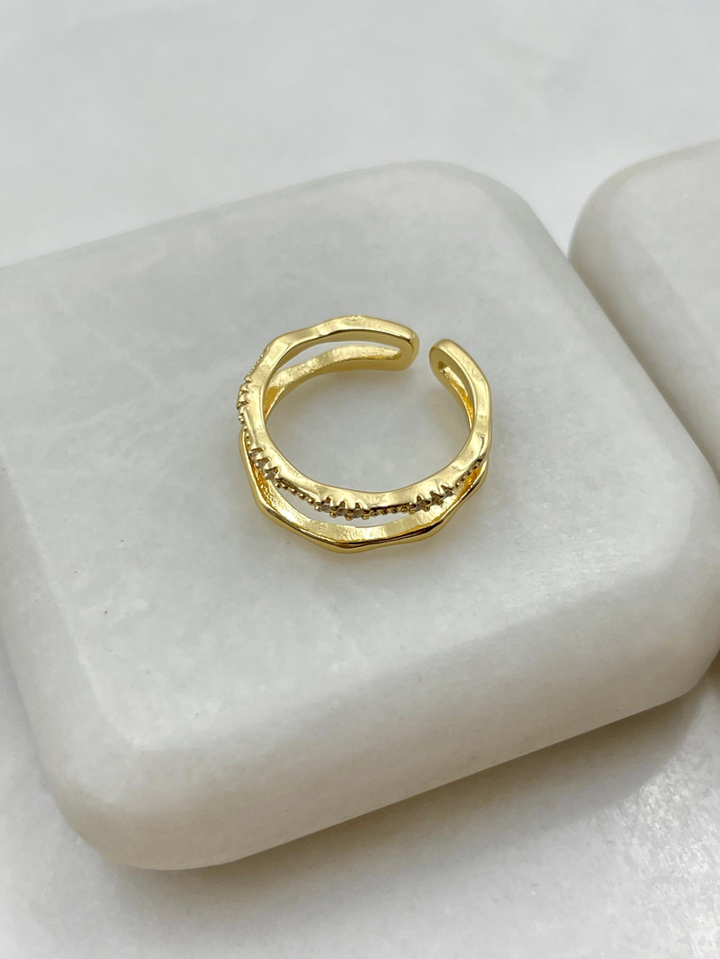 Gömme Taşlı İkili Kemik Model Serçe Parmak Yüzük Gold