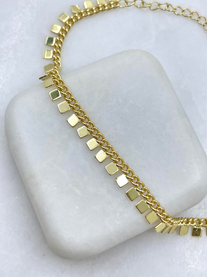 Altın Kaplama Kare Plaka Sallantılı Zincir Bileklik Gold
