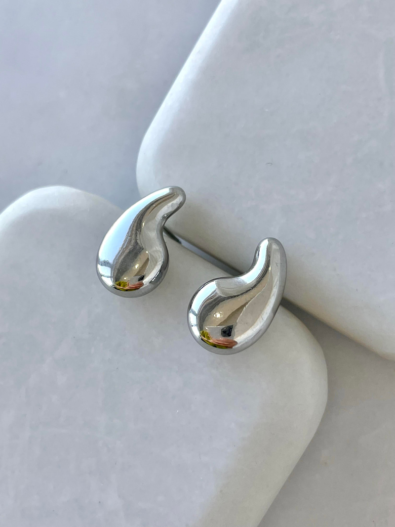 Çelik Minik Ezme Damla Küpe Gümüş