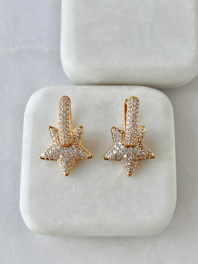 Özel Seri İkili Kullanım Gömme Taşlı Yıldız Küpe