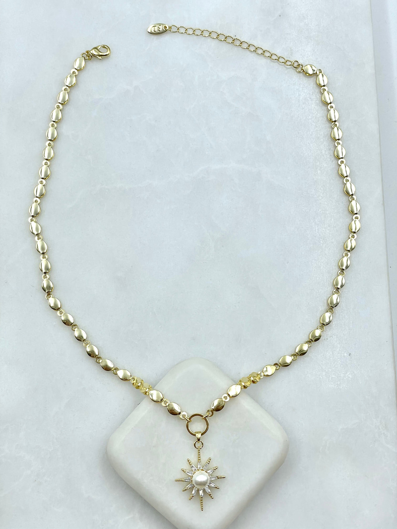 İncili Kuzey Yıldızı Sallantılı Arpa Kolye Gold