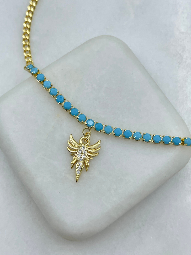 Altın Kaplama Gömme Taşlı Akrep Sallantılı Halhal Gold
