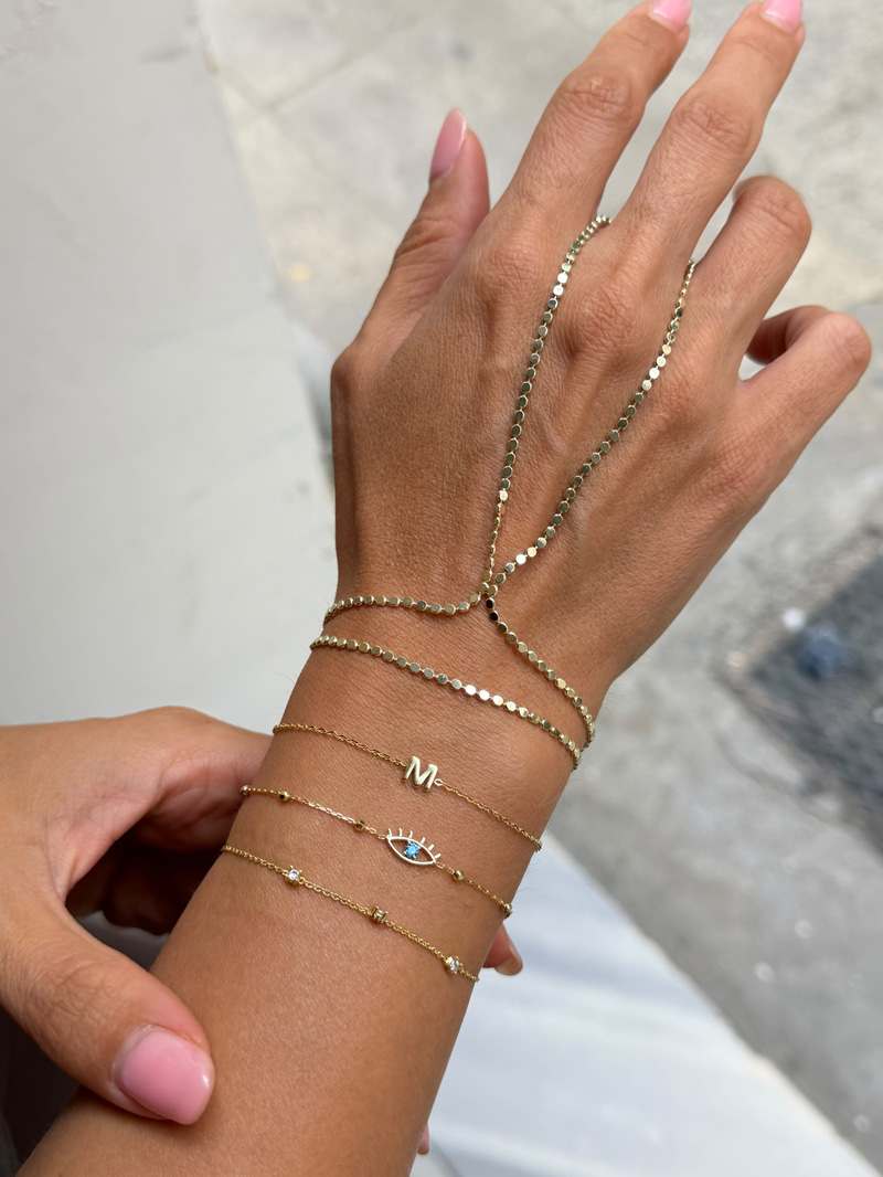 Göz ve Kristal Taş İkili Set Bileklik Kombini 14k