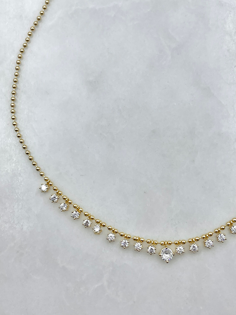 Büyük Küçük Kristal Taş Sallantılı Topçuk Kolye Gold
