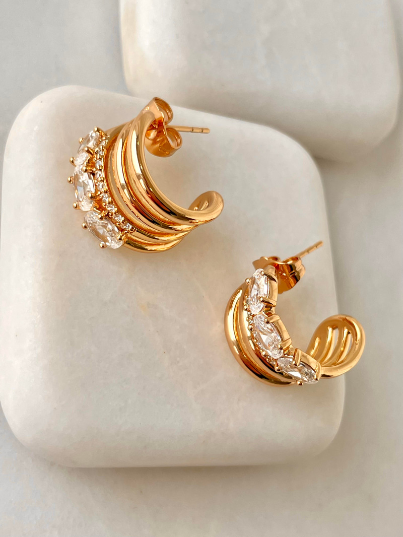 Özel Seri Çoklu Görünüm Oval Kristal Taşlı Küpe