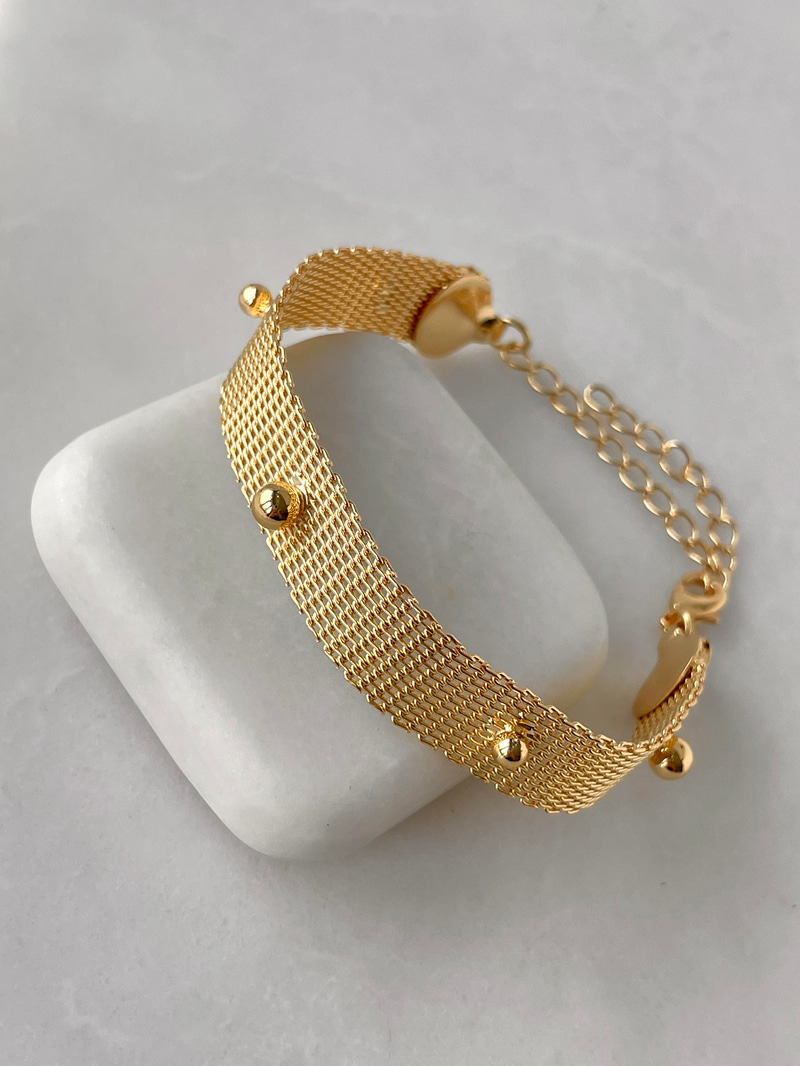 Altın Kaplama Topçuk Hasır Bileklik Gold