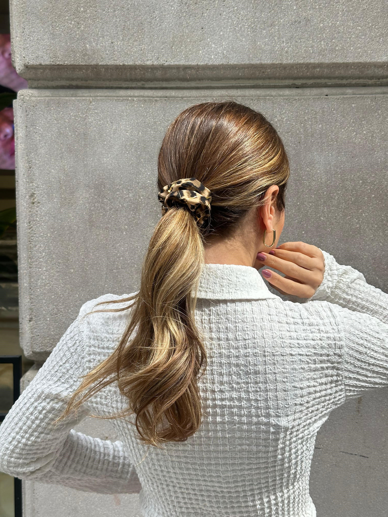 Leopar Desenli Varaklı İkili Scrunchie Toka Renkli