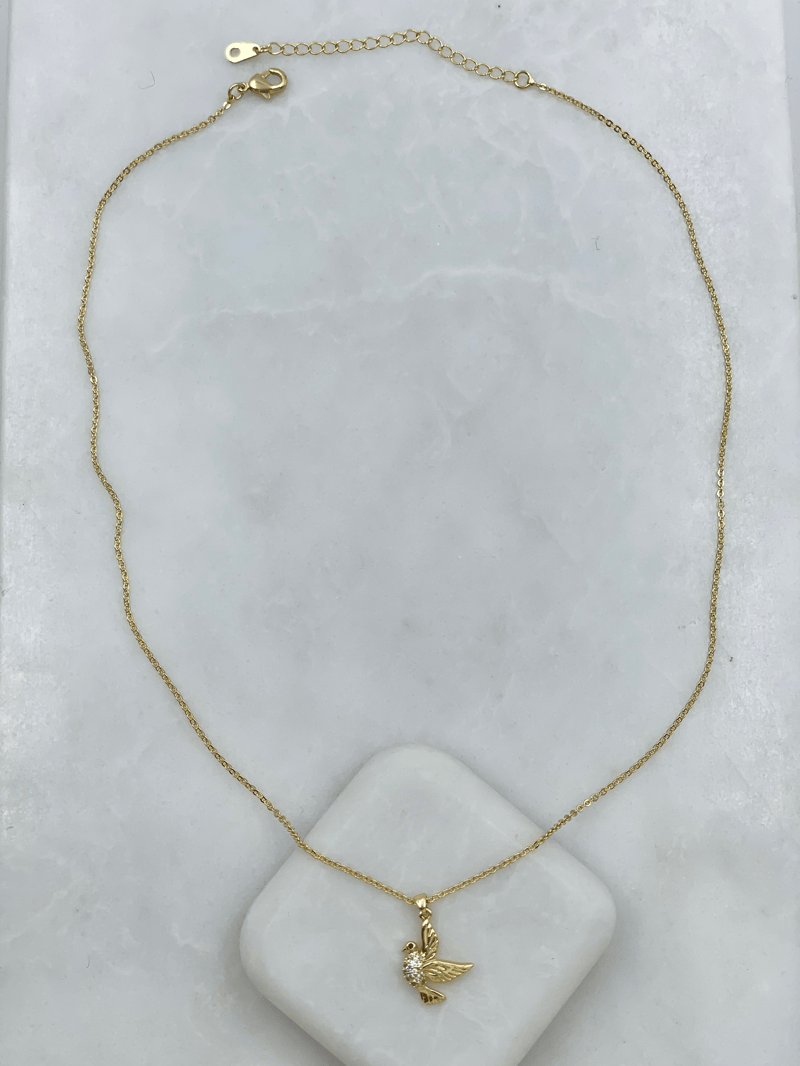 Altın Kaplama Gömme Taşlı Güvercin Model Kolye Gold