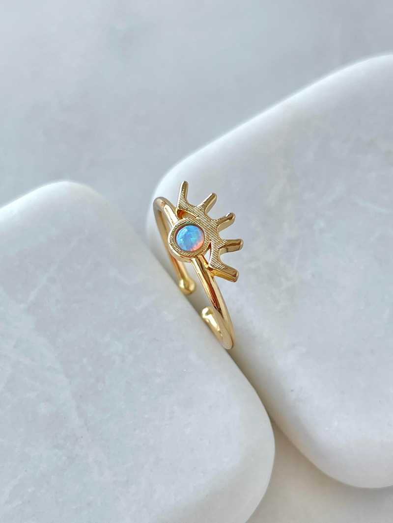 Altın Kaplama Opal Taşlı Göz Model Yüzük Mavi