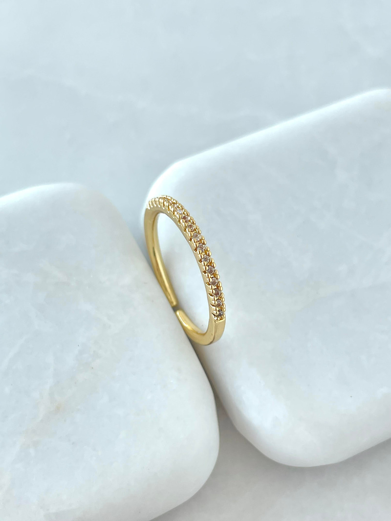 Altın Kaplama Minimal Dizi Gömme Taşlı Yüzük Gold