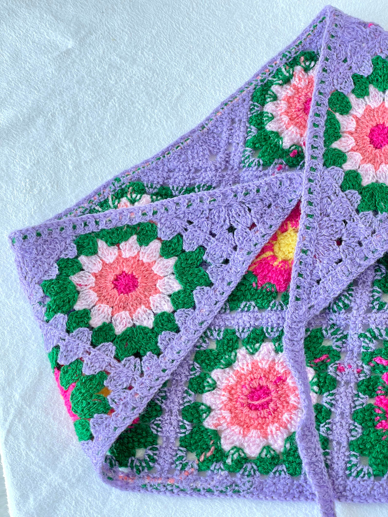 Çiçek Desenli Örgü Bandana Mor