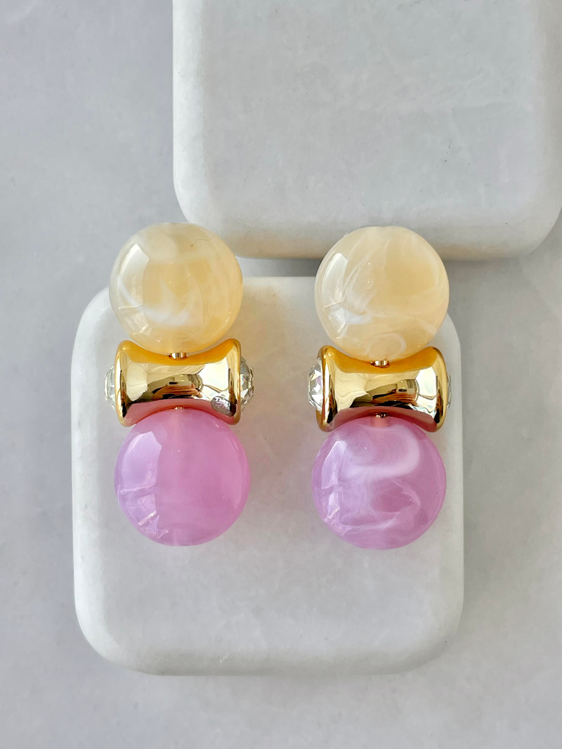 Gold Kristal Detaylı Akrilik Küpe Lila