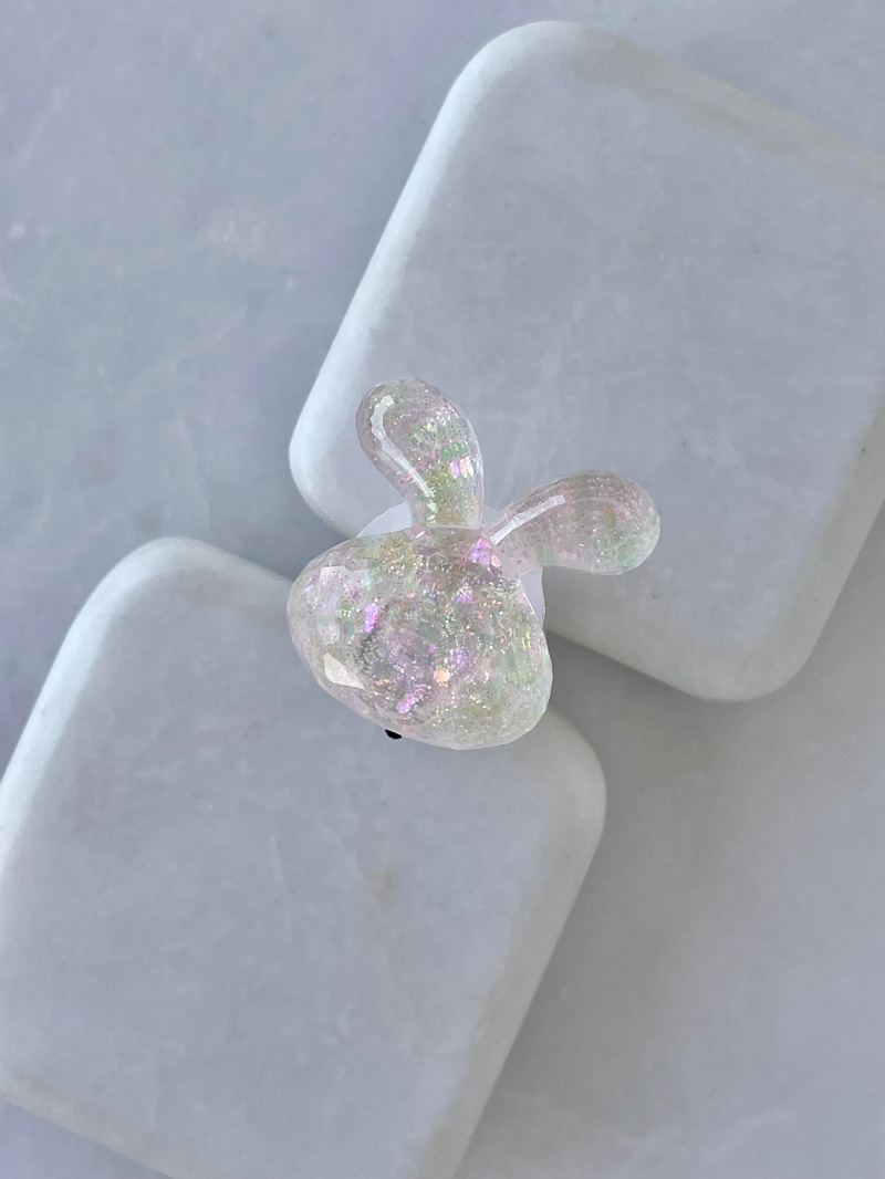 Işıklı Simli Pembe Tavşan Yüzük