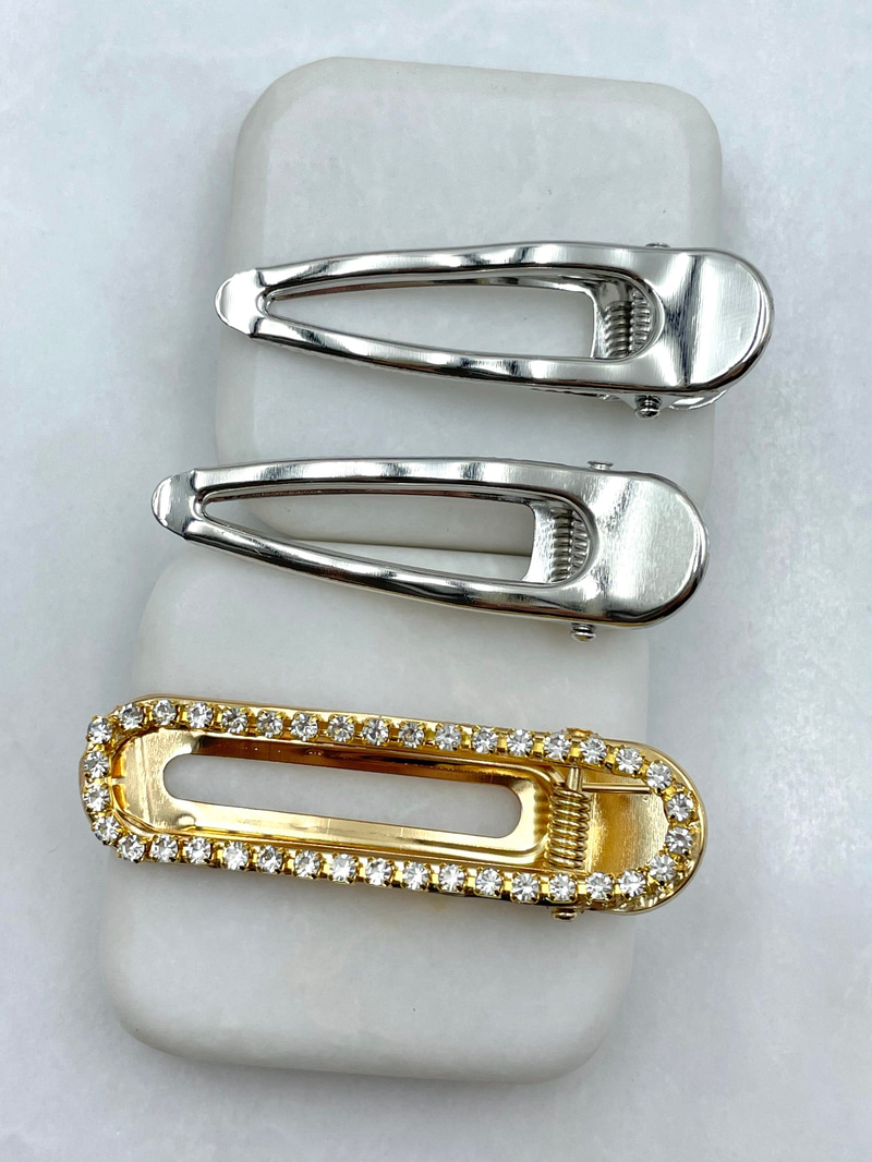 Kristal Taşlı Üçlü Oval Pens Toka Seti Gold