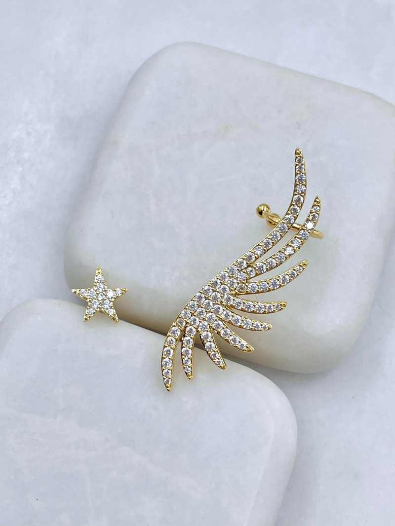 Altın Kaplama Kanatlı Yıldız Kıkırdaklı Küpe Gold