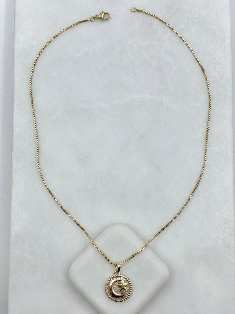 Özel Seri Ay Yıldız Model Küp Zincir Kolye Gold