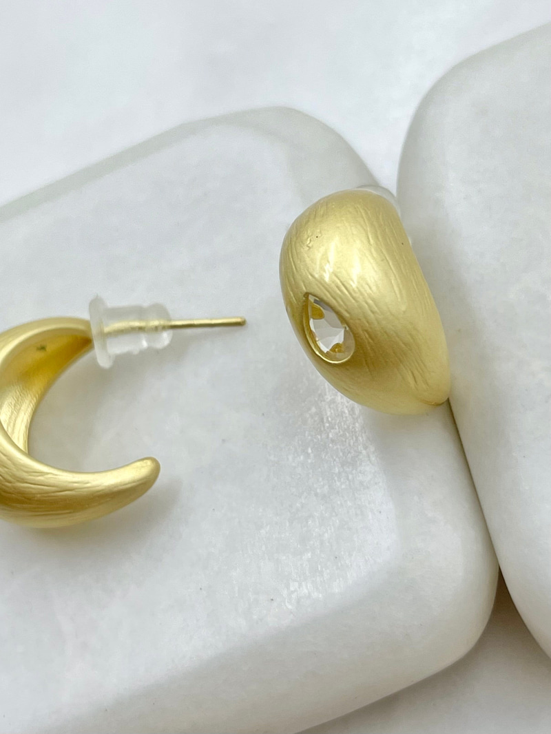 Damla Kristal Mat Küpe Gold