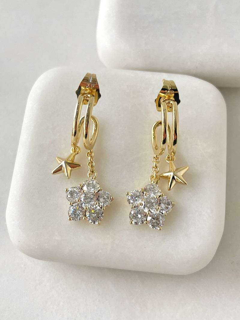 Özel Seri Kelebek ve Kristal Çiçek Sallantılı İkili Görünüm Küpe 14k Gold
