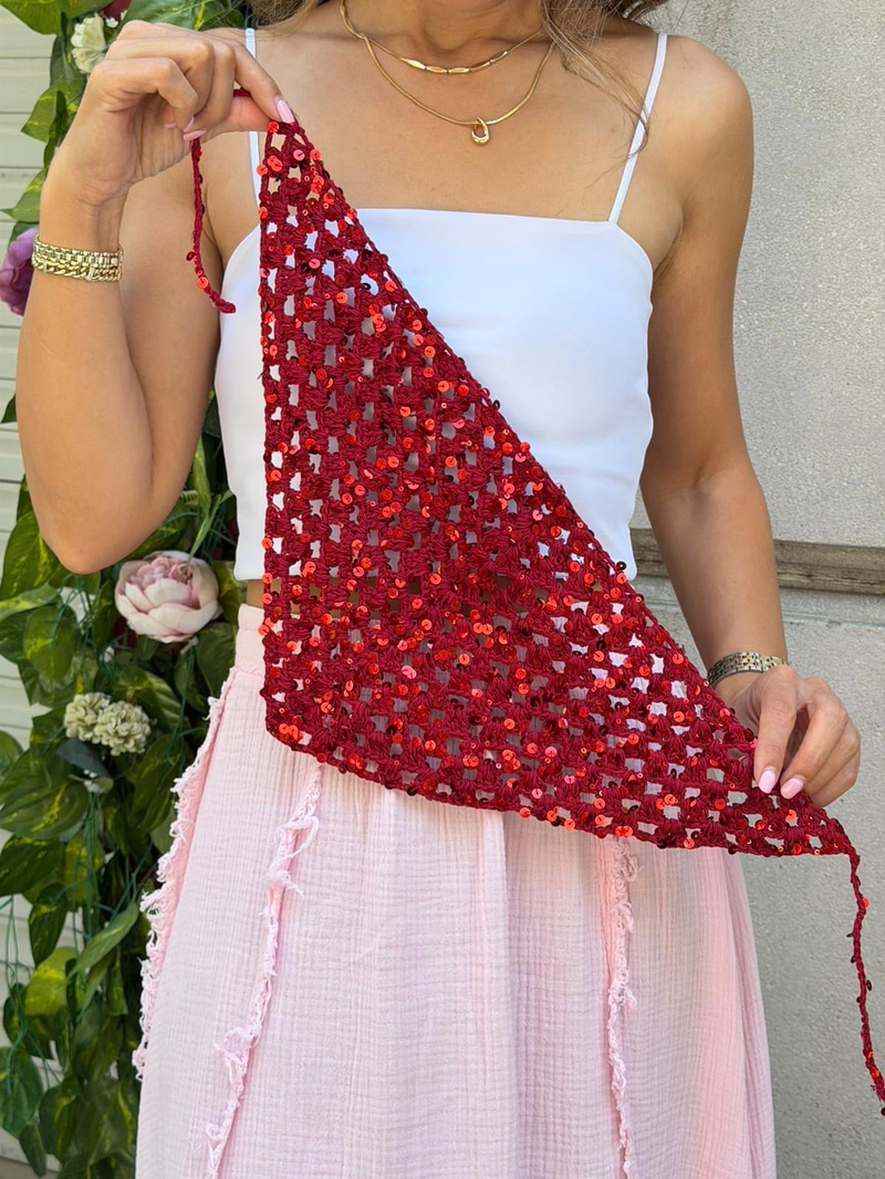 Pullu Bandana Kırmızı