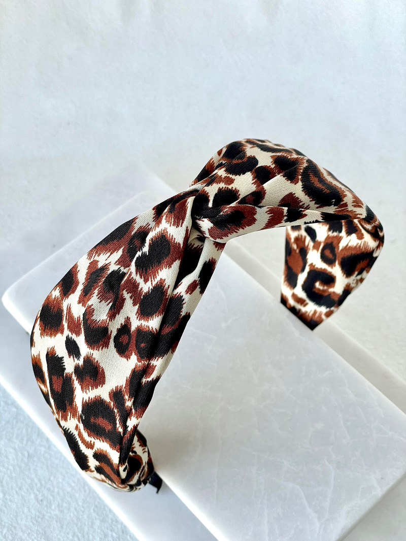 Leopar Desenli Düğüm Model Bandana Taç Bej
