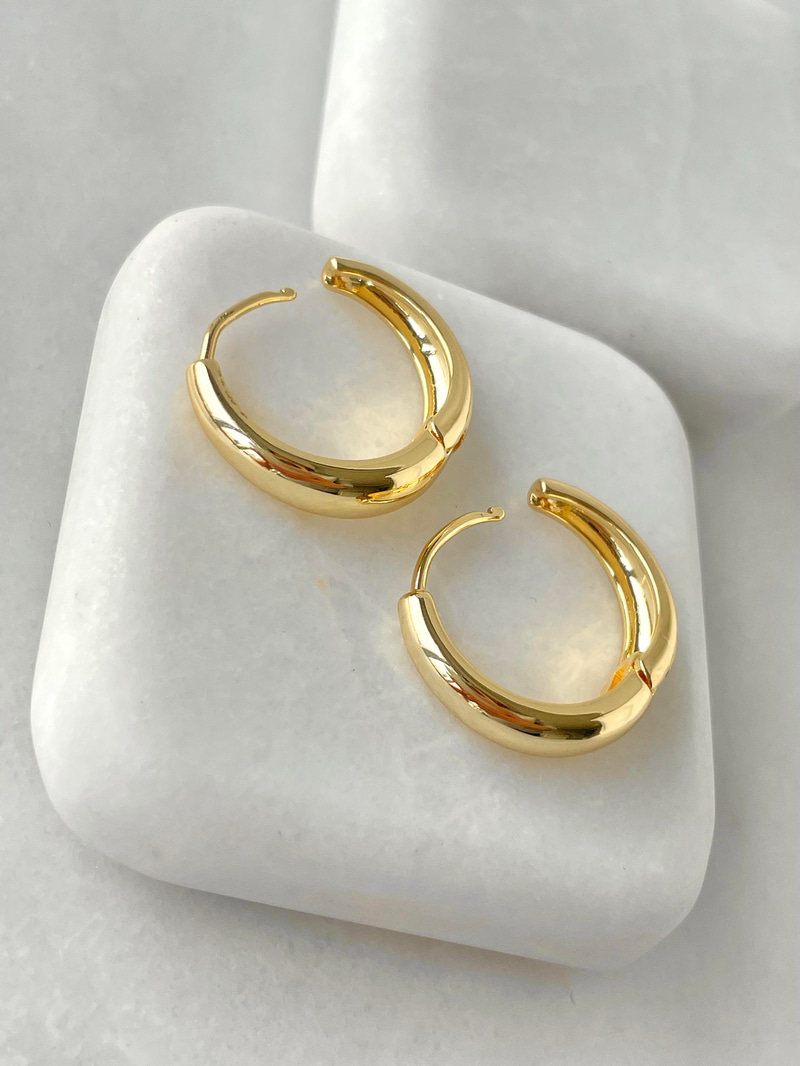Altın Kaplama Oval Basic Halka Küpe Gold