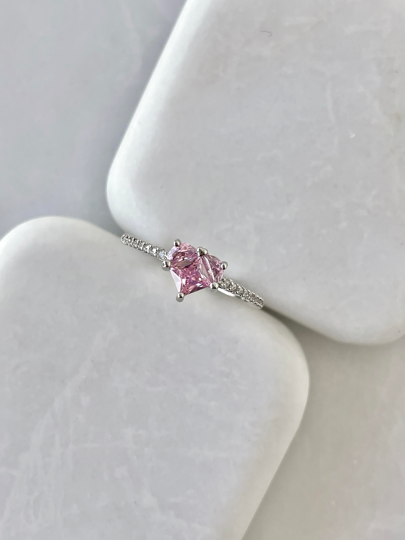 Altın Kaplama Kristal Pembe Kalpli Yüzük Gümüş