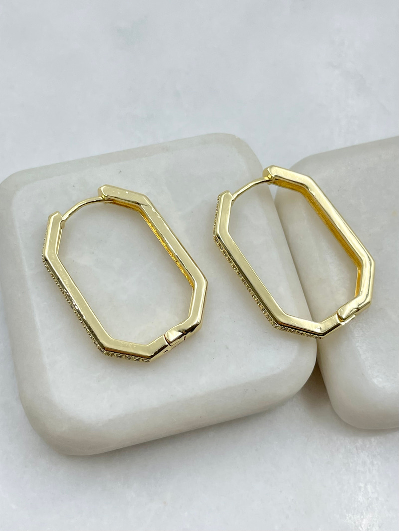 Gömme Taşlı Beşgen Küpe 3 cm Gold
