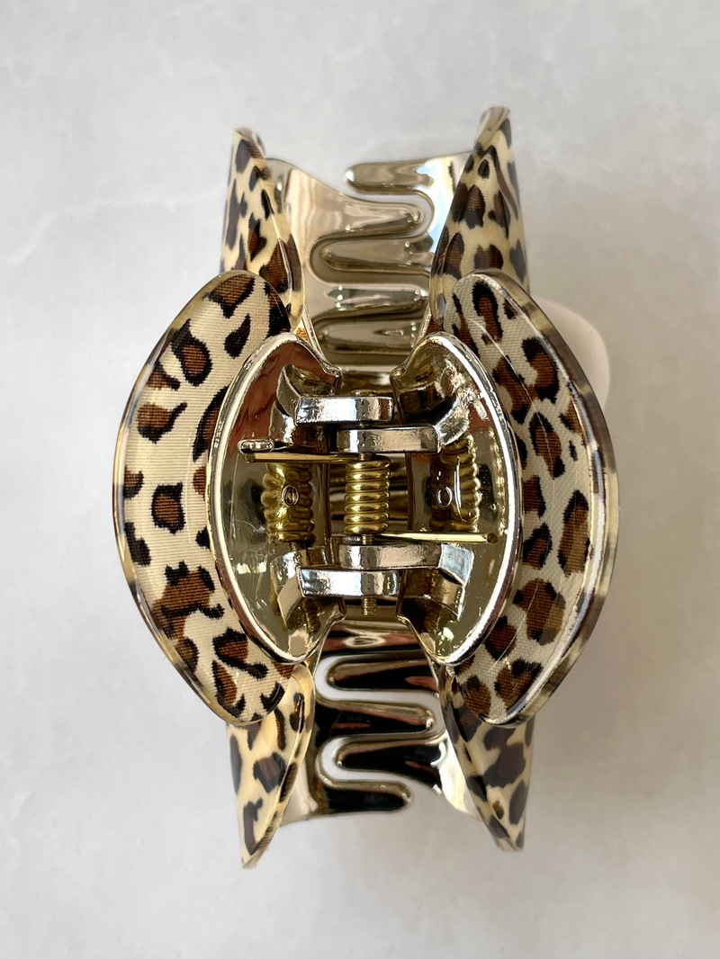 Gold Detaylı Leopar Desenli Mandal Toka Vizon