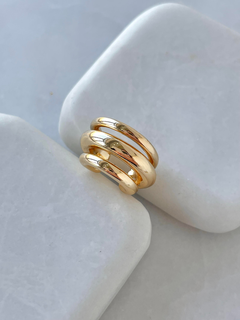 Altın Kaplama Üç Sıra Basic Kıkırdak Küpe Gold