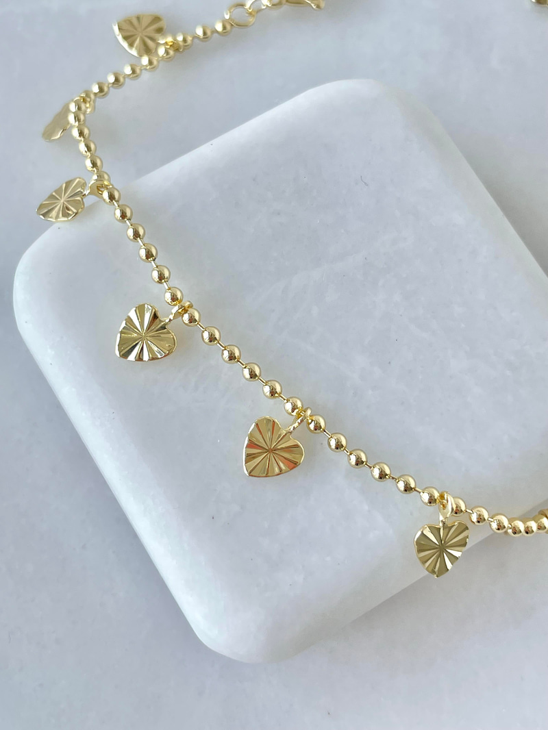 Altın Kaplama Lazer Kesim Topçuklu Kalp Bileklik Gold
