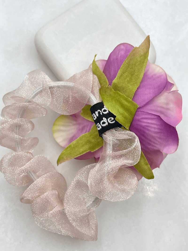 Organze Tül Gül Model Scrunchie Toka Mor