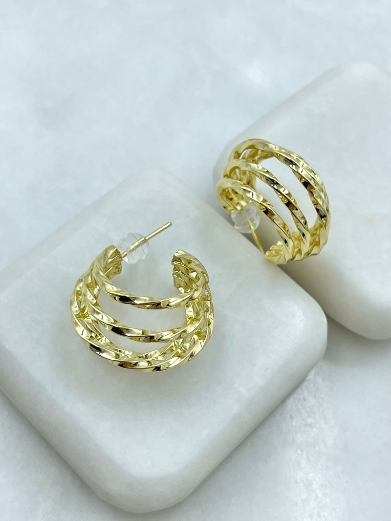 Altın Kaplama Beşli Görünüm Burgu C Model Küpe Gold