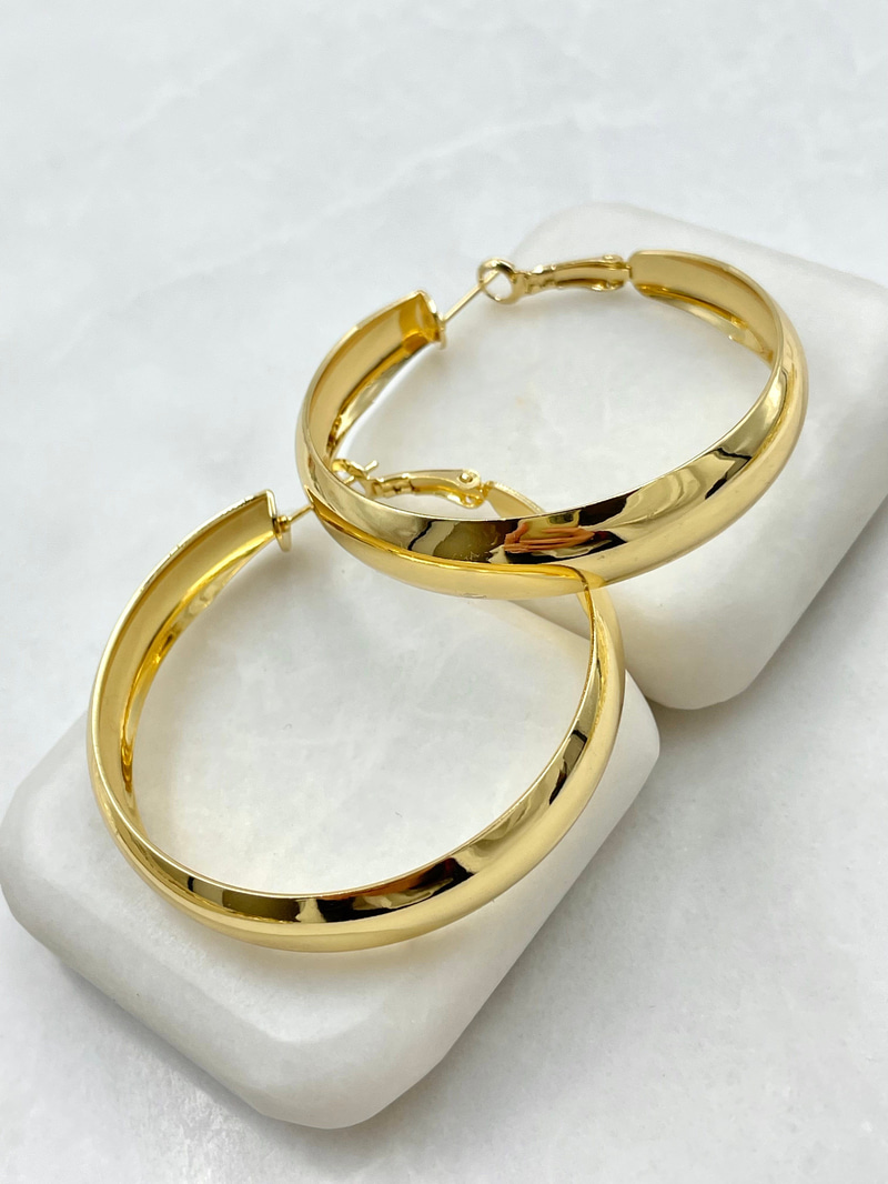 Oval Kesim Halka Küpe 5 cm Gold