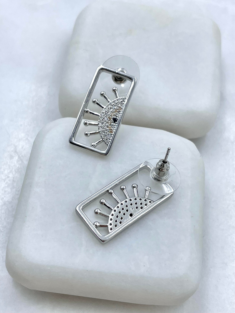 Altın Kaplama Gömme Taşlı Yarım Güneş Küpe Gümüş