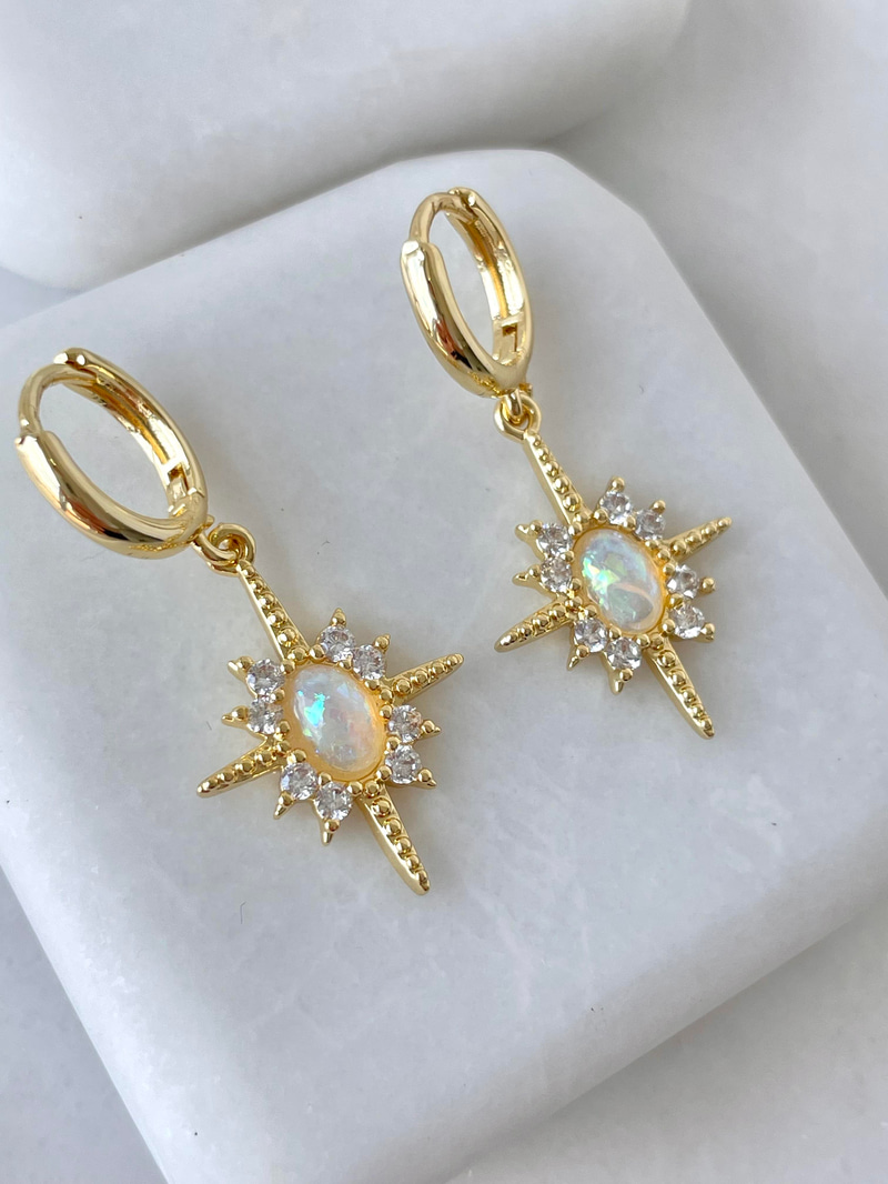 Altın Kaplama Yansımalı Kristal Taşlı Kuzey Yıldızı Küpe Gold