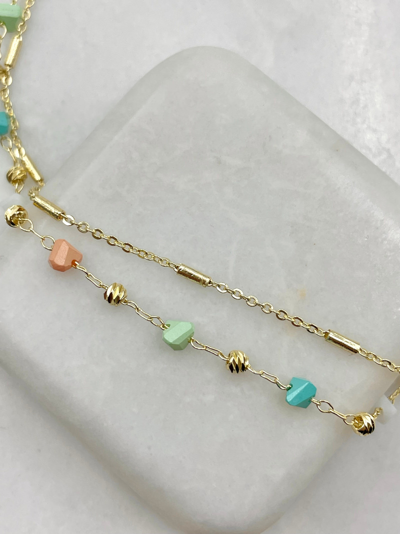 Dorika ve Pastel Taşlı Çift Sıra Halhal Gold
