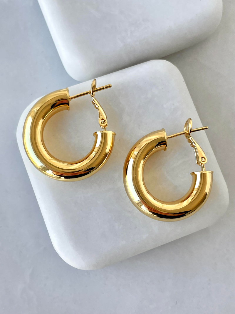 Çelik Minik Boru Basic Küpe Gold
