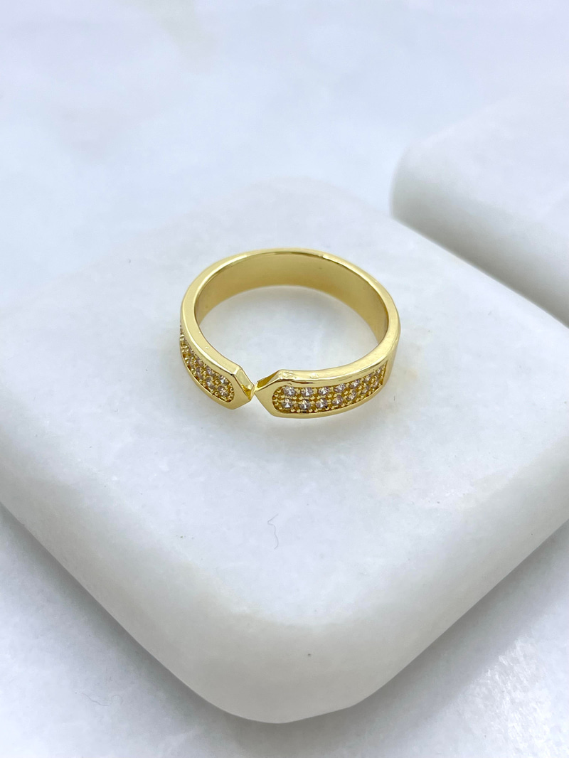 Altın Kaplama Gömme Taşlı Birleşim Tasarım Yüzük Gold