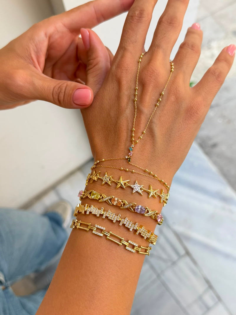 Renkli Kristal Taşlı Topçuk Şahmeran Kombini 14k