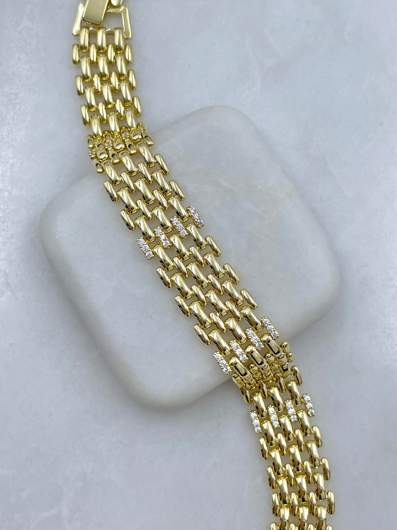 Altın Kaplama Gömme Taşlı Kordon Bileklik Gold