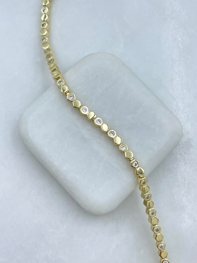 Altın Kaplama Minimal Kristal Taşlı Petek Model Bileklik Gold