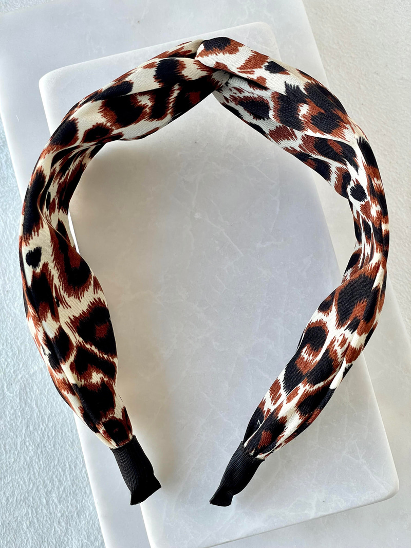 Leopar Desenli Düğüm Model Bandana Taç Bej