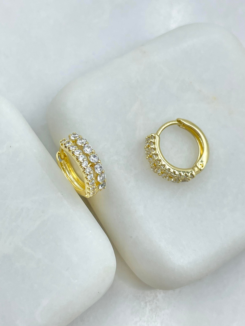 Özel Seri Gömme ve Kristal Taşlı Halka Küpe Gold