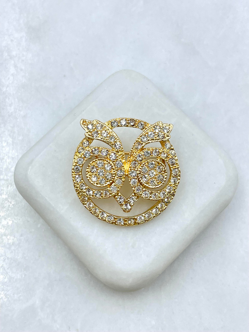 Kristal Taşlı Baykuş Broş Gold