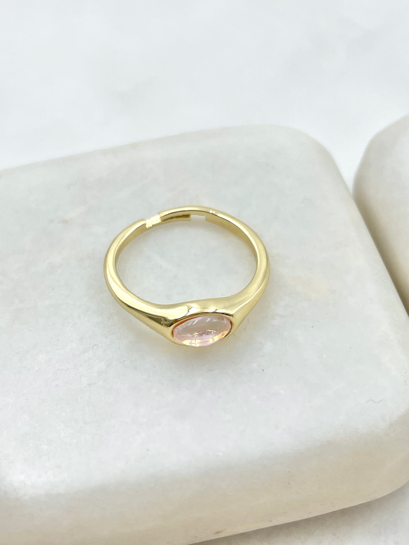 Pembe Opal Taş Serçe Parmak Yüzüğü Gold