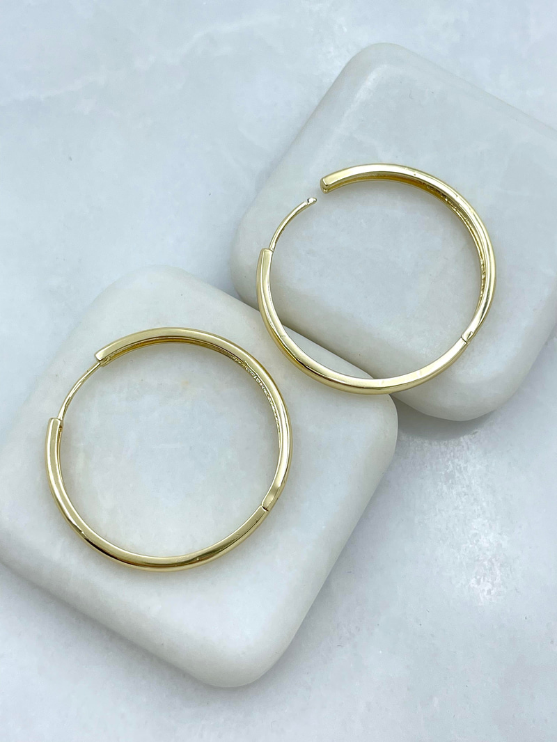 Altın Kaplama Köşeli Basic Halka Küpe 3.4 cm Gold