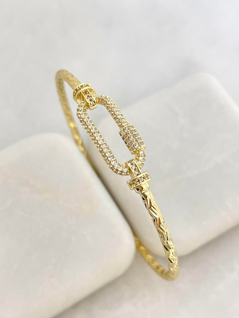 Altın Kaplama Gömme Taşlı Tasarım Ezme Kelepçe Gold