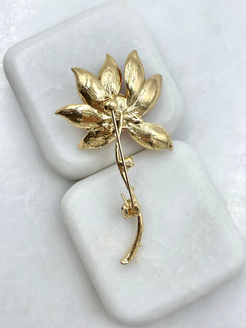 İncili Lotus Çiçeği Broş Bronz