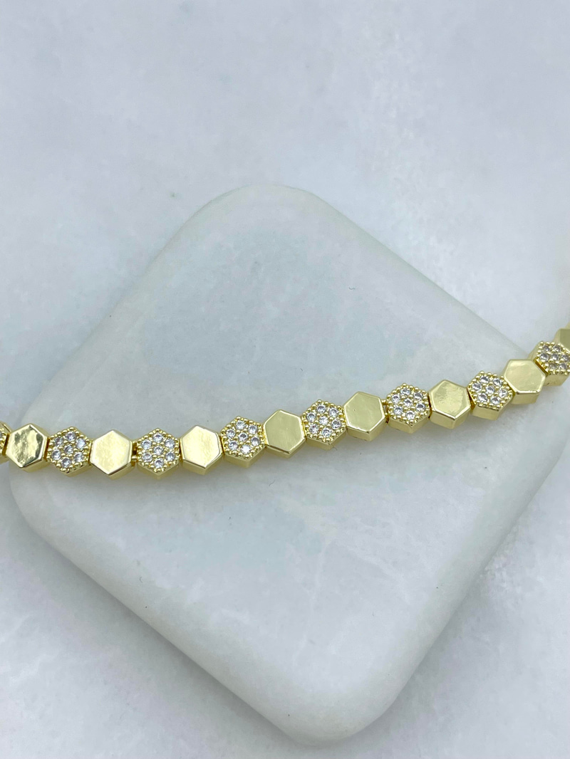 Altın Kaplama Gömme Taşlı Petek Model Kolye Gold