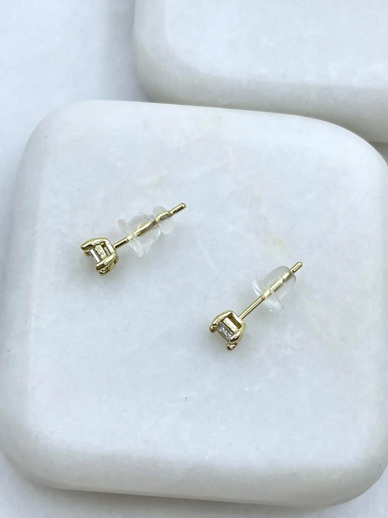 Özel Seri Kare Kristal Taşlı Küpe 0.3 mm Gold